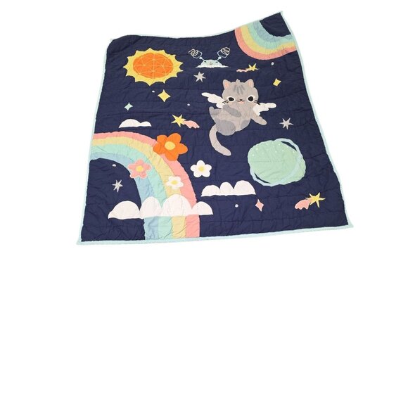 The Land of Nod Navy Baby Crib Quilt Dreaming Of Space - Picture 1 of 7